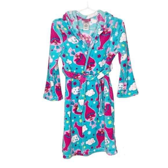 Dreamworks Trolls Blue Pink Hooded Robe Medium 8 - Picture 1 of 4
